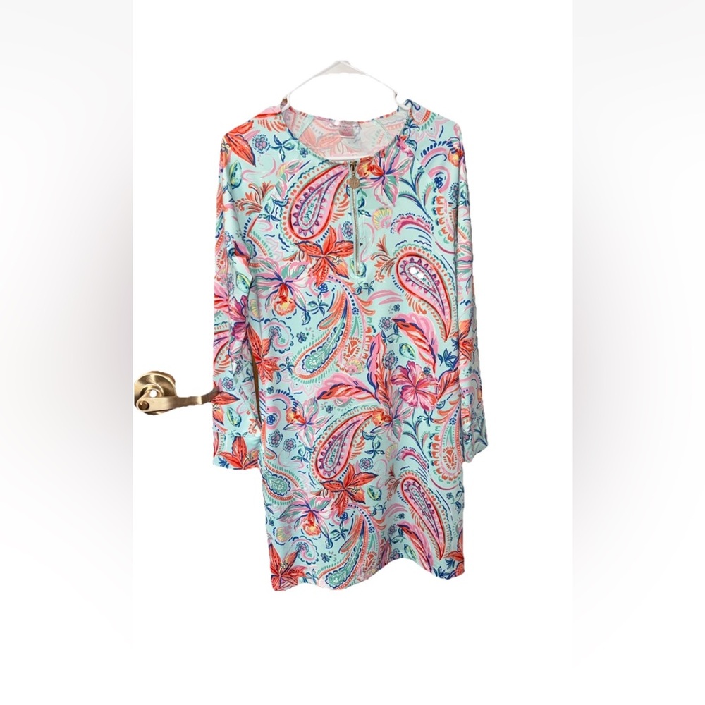Stella Parker Long Sleeve Tropical Paisley Beach Dress Med Excellent Condition